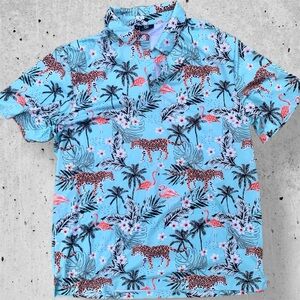 Green side Golf Polo Tropical Blue Men's Shirt XL